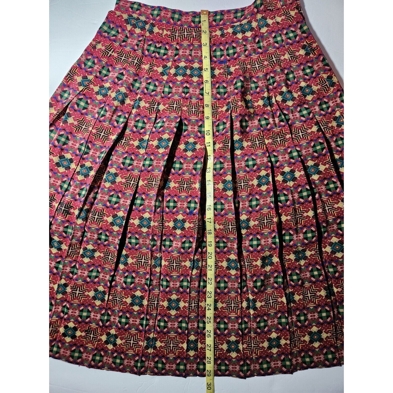 80's Silk Pleated Geometric Pattern Skirt Vintage Women's Medium