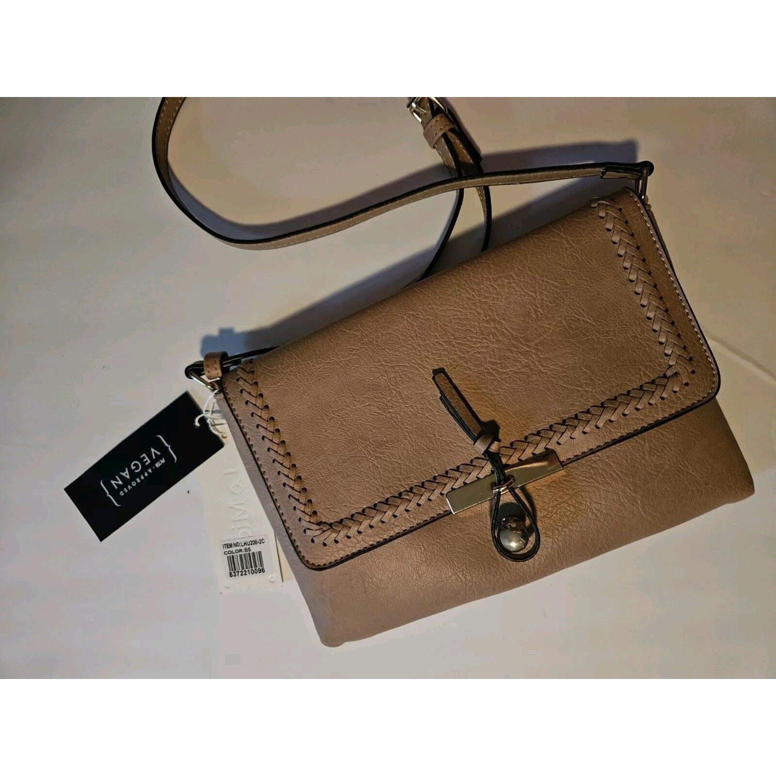 NWT Le Miel Light Blush Nude Vegan Leather Adjustable Strap Crossbody Bag Purse