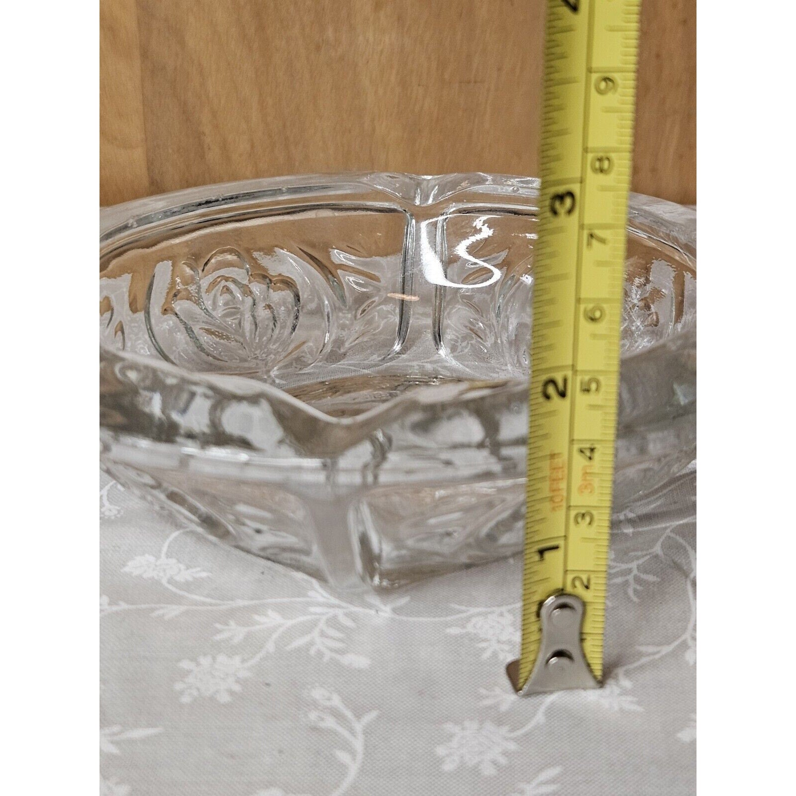 Vintage 6" Glass Ashtray KIG Indonesia Pressed Glass Rose Pattern