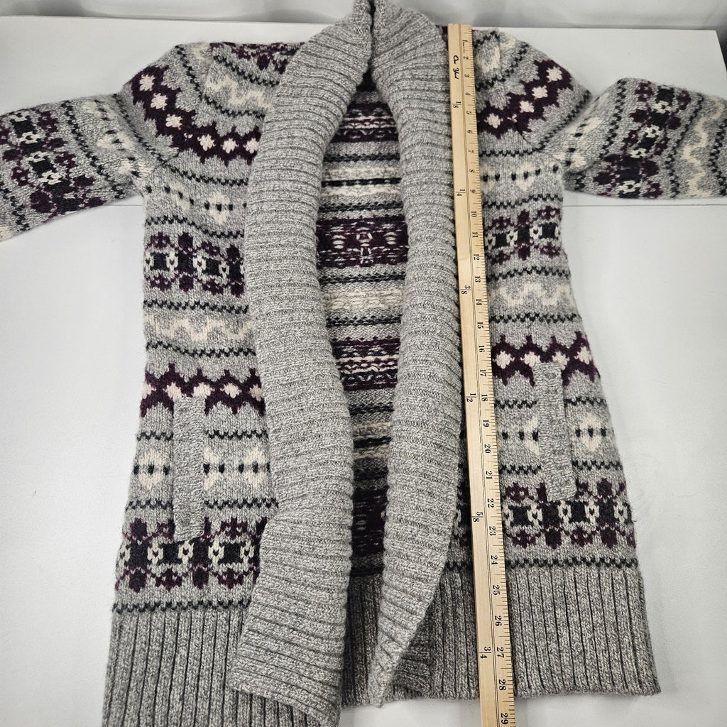 L.L. Bean Lambswool Cardigan Fair Isle Gray Long Women’s Medium Ski Heavy Winter