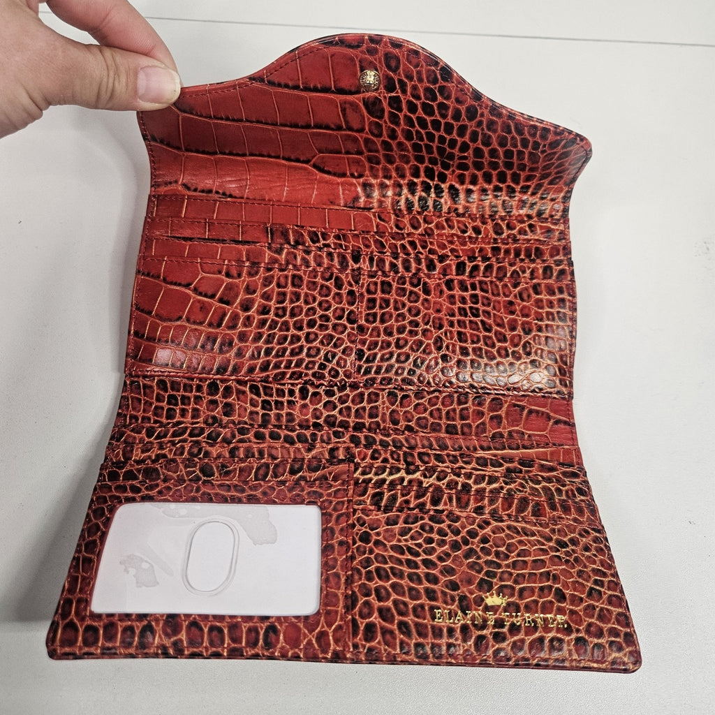 Vintage Elaine Turner Red Croc Embossed Leather Portfolio Organizer Wallet $175