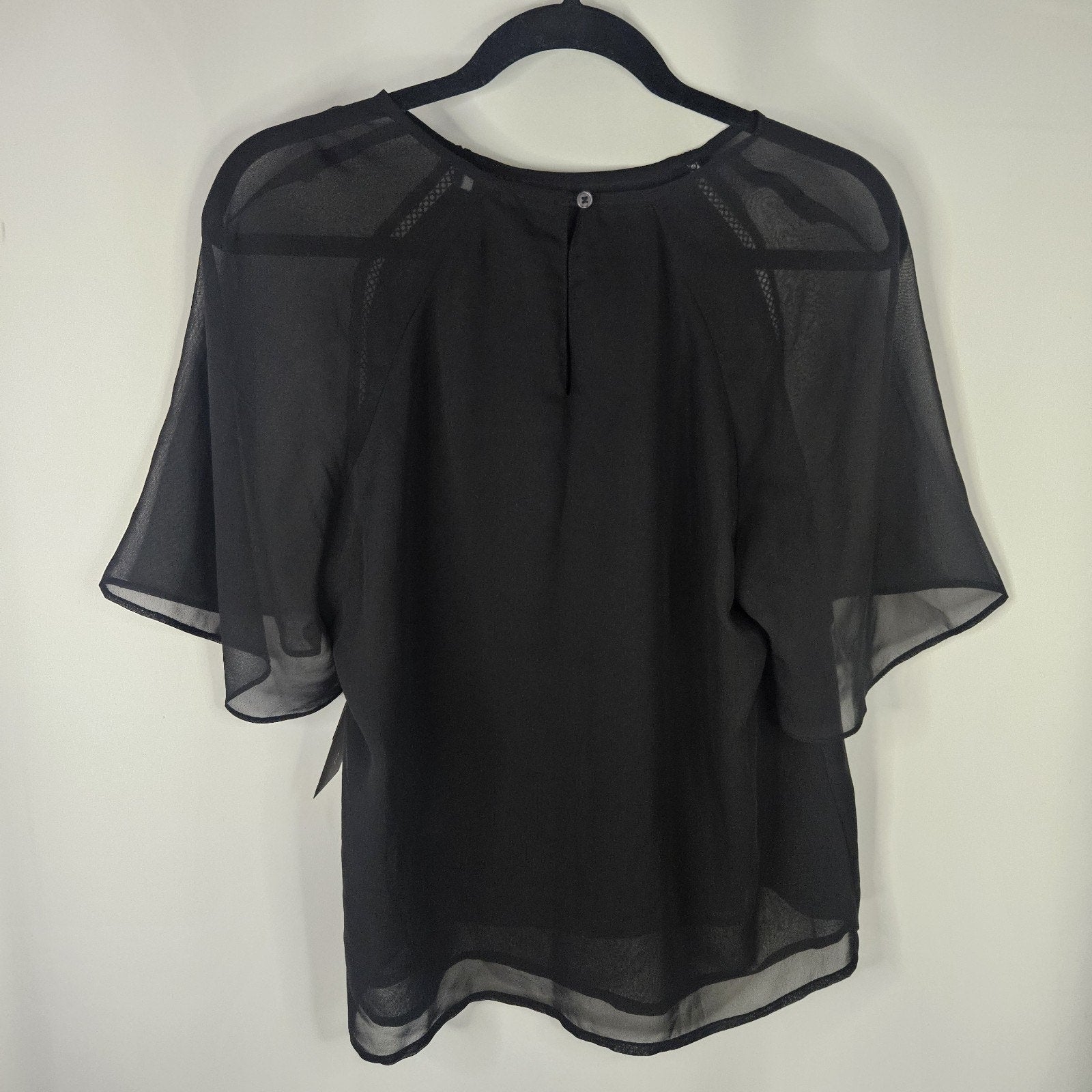 Halogen Top NWT Black Sheer Short Sleeve Crochet Trim Pullover Women's Size M