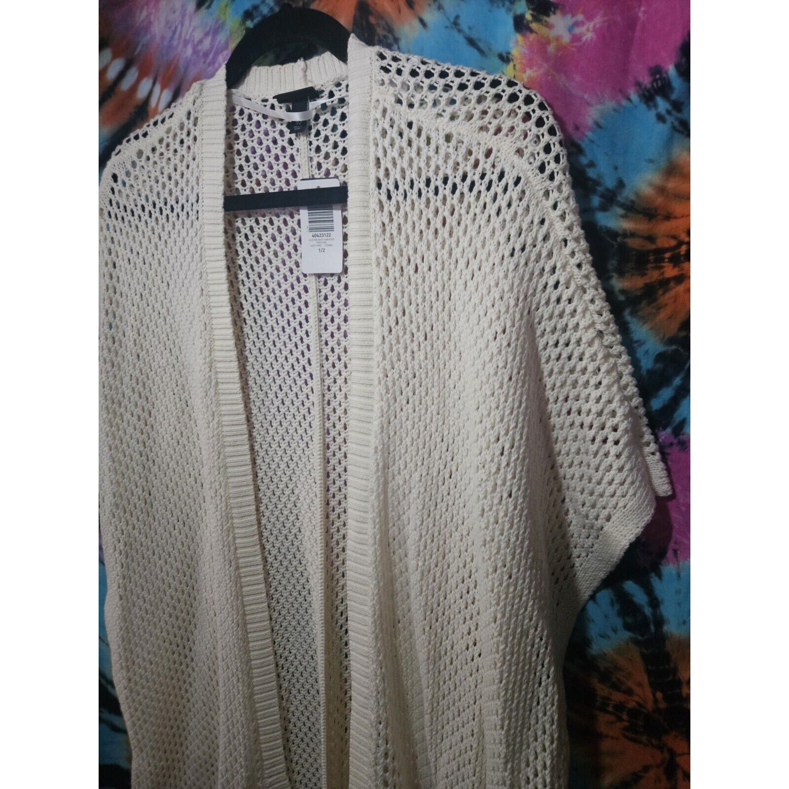 Torrid Sz 1/2 Long Line Open Knit Short Sleeve Duster White Short Sleeves Casual