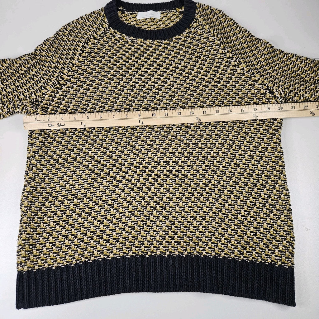 Oak + Fort Knit Crewneck Pullover Sweater Medium Yellow Grey Fisherman Preppy