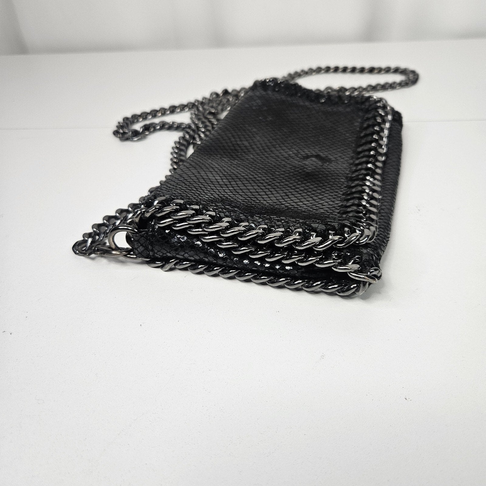 Borse in Pelle Italy Gray Black Reptile Leather Crossbody Clutch Chain Strap