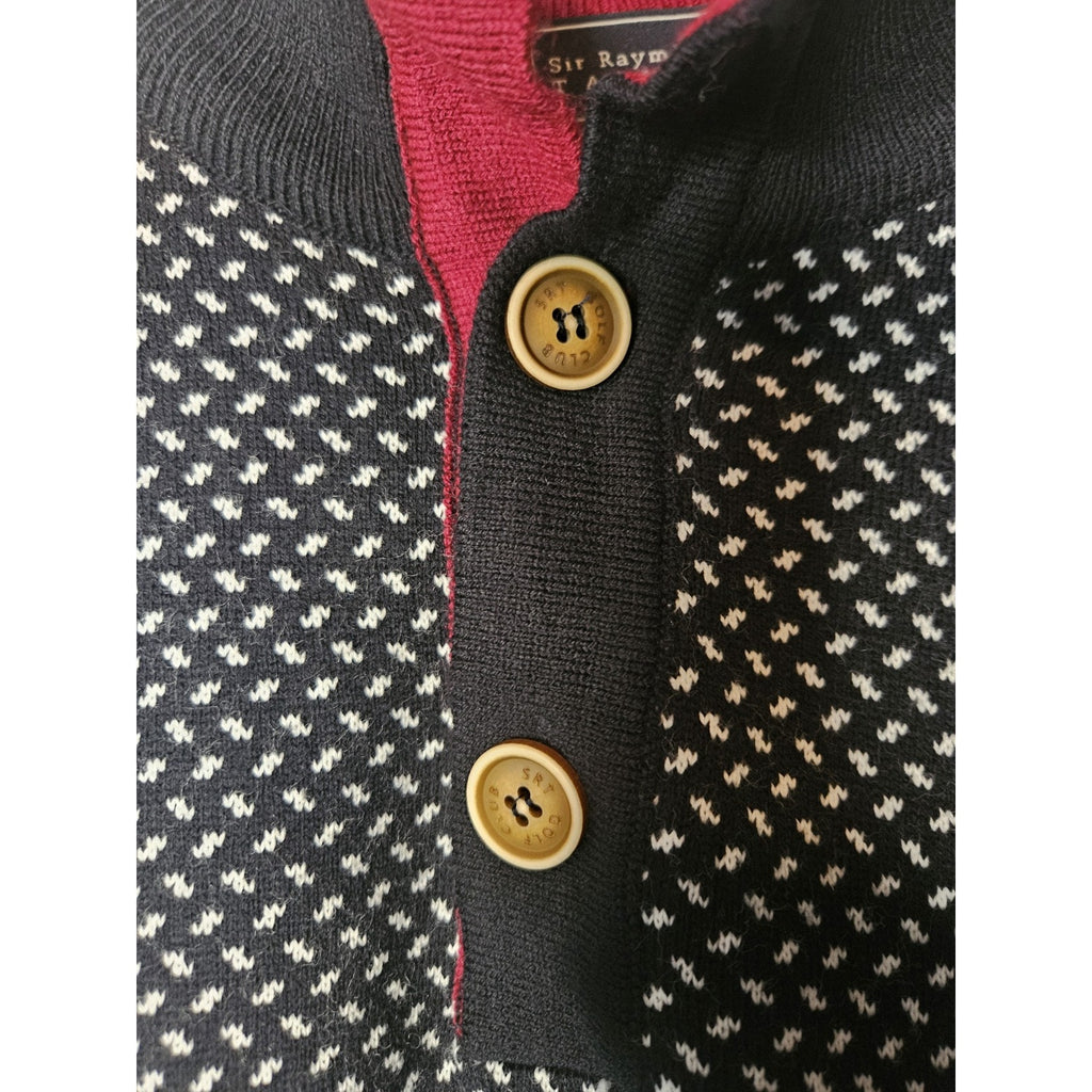 Sir Raymond Tailor Golf Sweater Mens XXL Collared Wool Made In Italy Black White