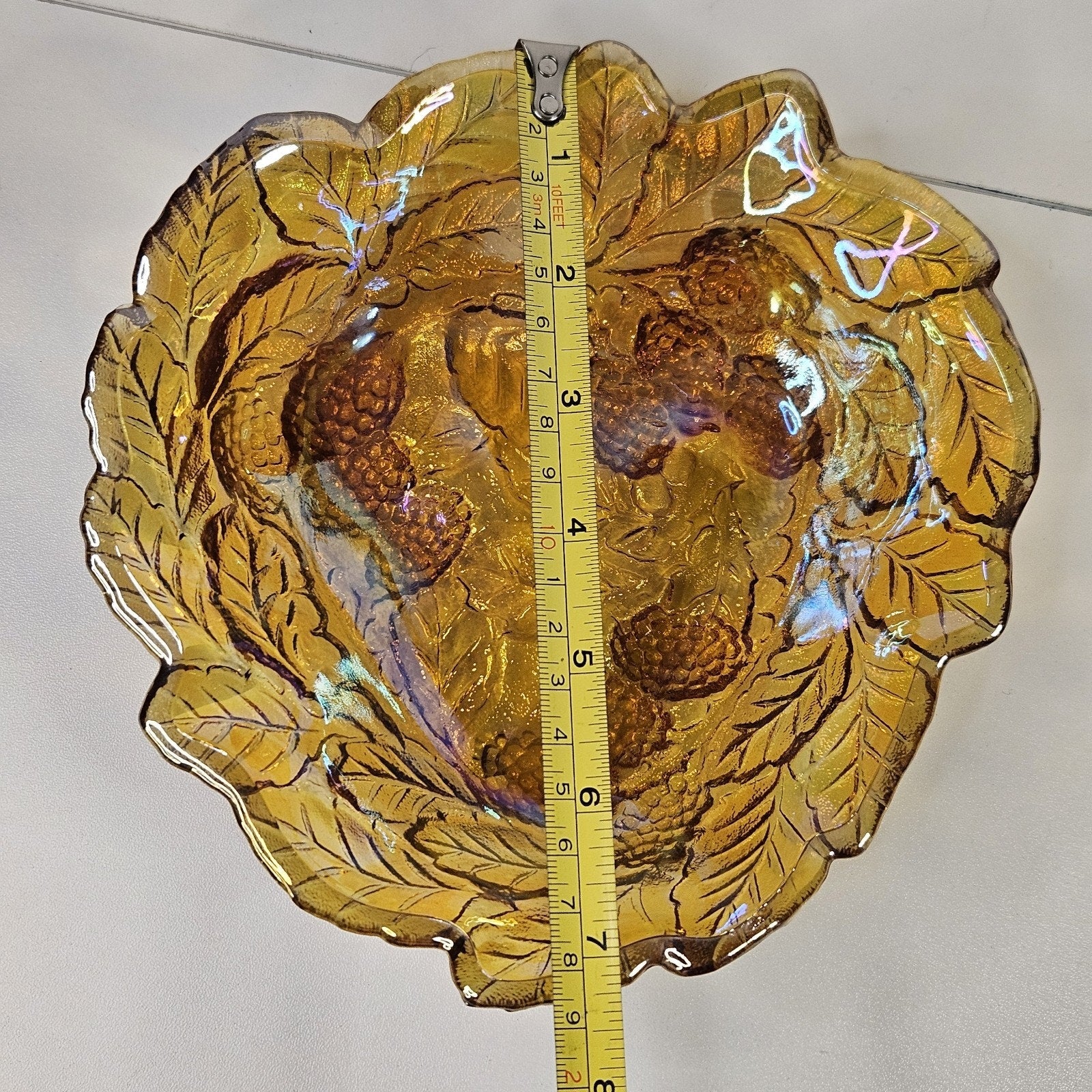 Vintage Carnival Glass Bowl Electric IRIDESCENT MARIGOLD Berries Triangle Dish