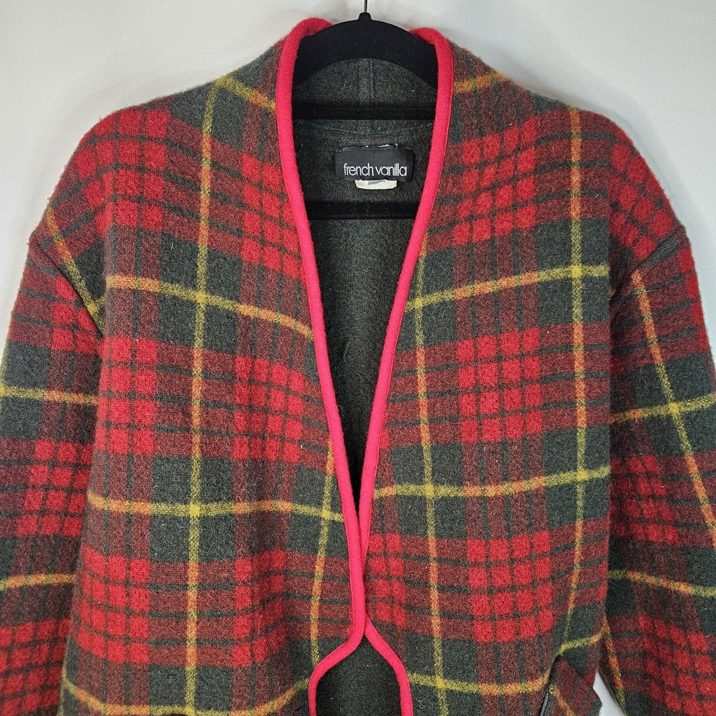 Vintage 100% Wool Plaid Open Cape Coat Oversized Womens Small Poncho Classic