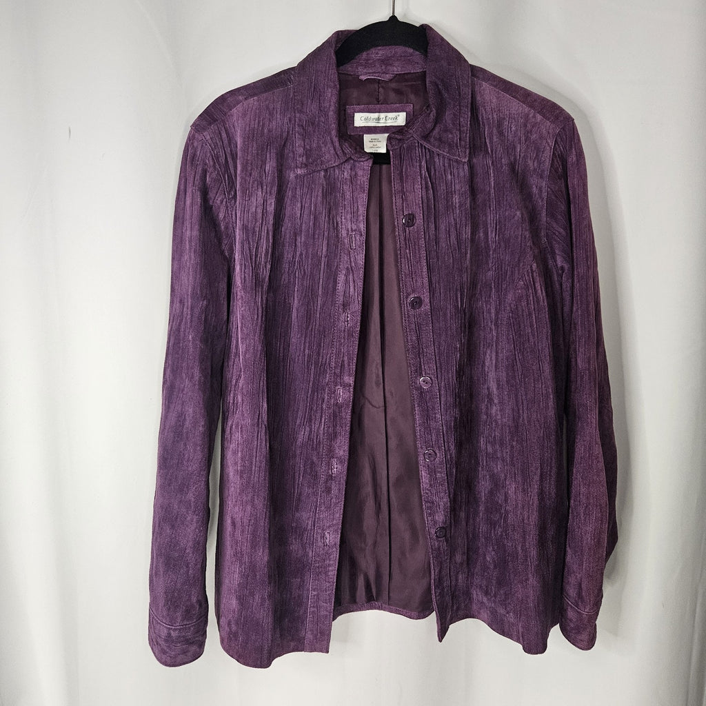 Coldwater Creek Vintage Y2K Purple Crinkle Suede Leather Jacket Medium Relaxed