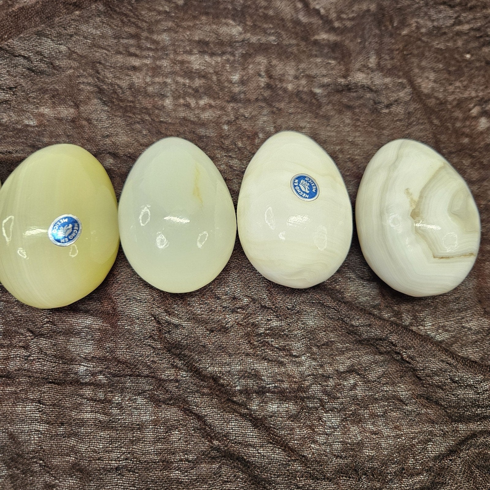 Vtg Natural White Layered Agate, Onyx, Alabaster 6 Eggs Stone Healing Mexico