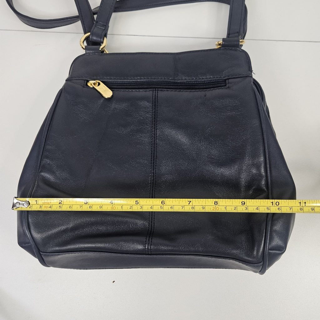 Vintage Worthington Navy Blue Leather Lambskin Shoulder Bag Purse Classic 90s