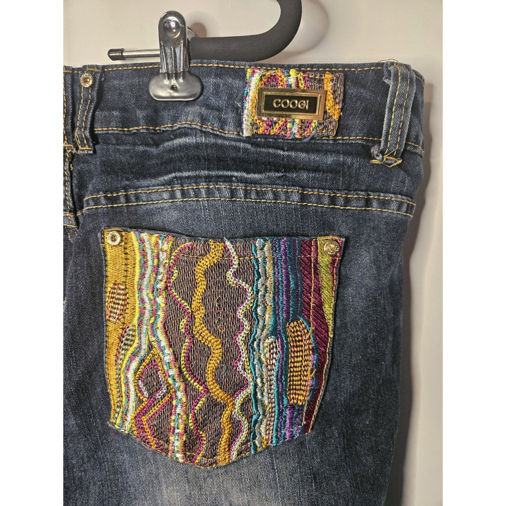 Vintage Coogi Jeans Womens 24W Crop Jean Embroidered Distressed Dark Wash Denim