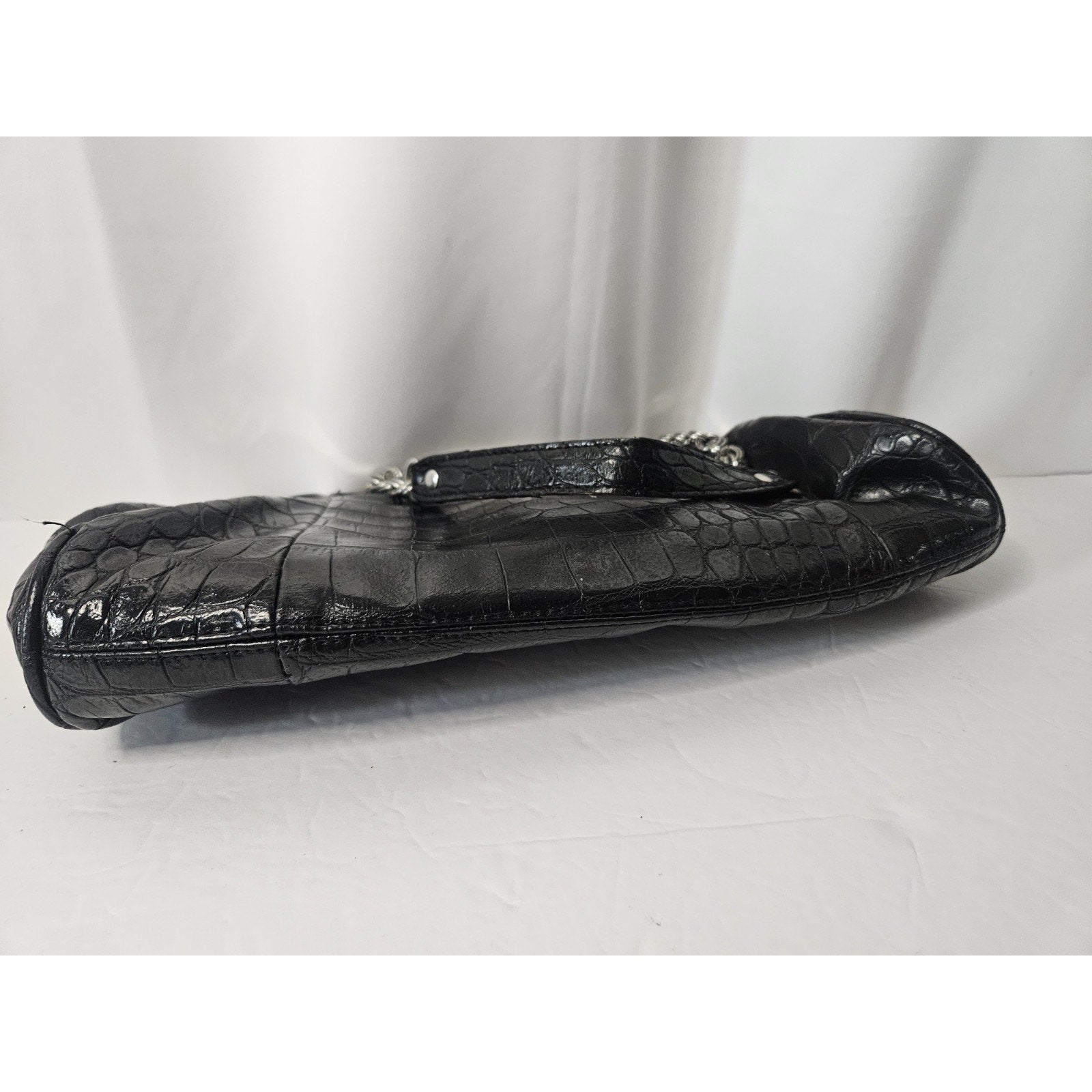 Aphorism Black Clutch Purse Faux Leather Crocodile Design Chain Strap
