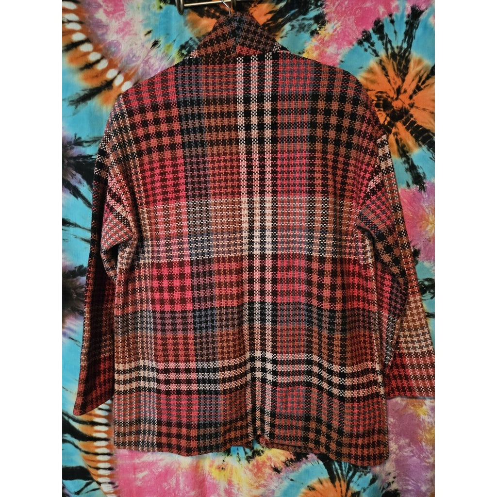 RACHEL ZOE Jacket Plaid Wool Blend Oversized Coat Pink Red Women's Size Small