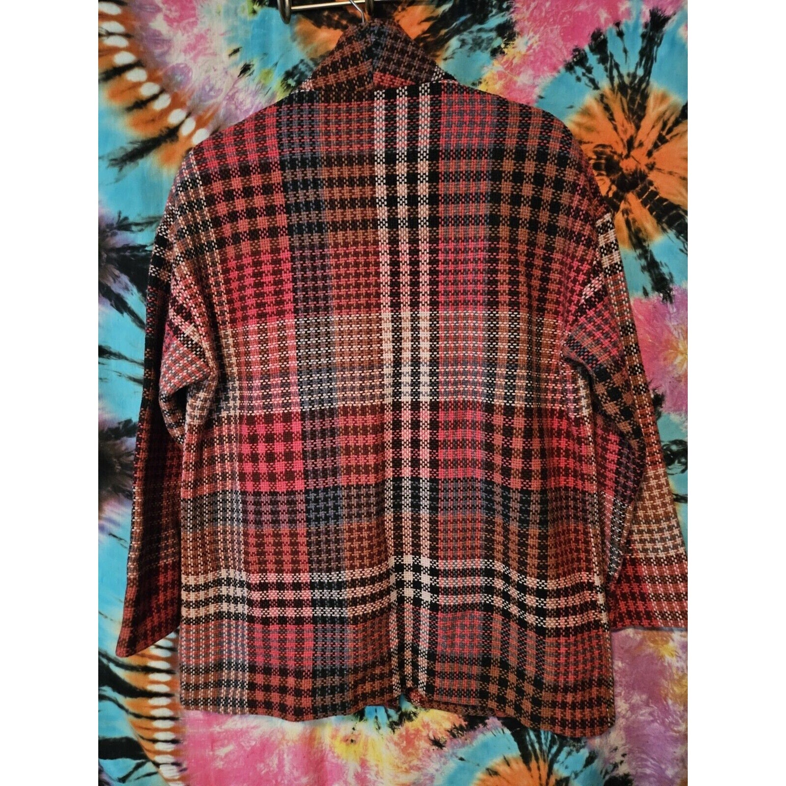 RACHEL ZOE Jacket Plaid Wool Blend Oversized Coat Pink Red Women's Size Small