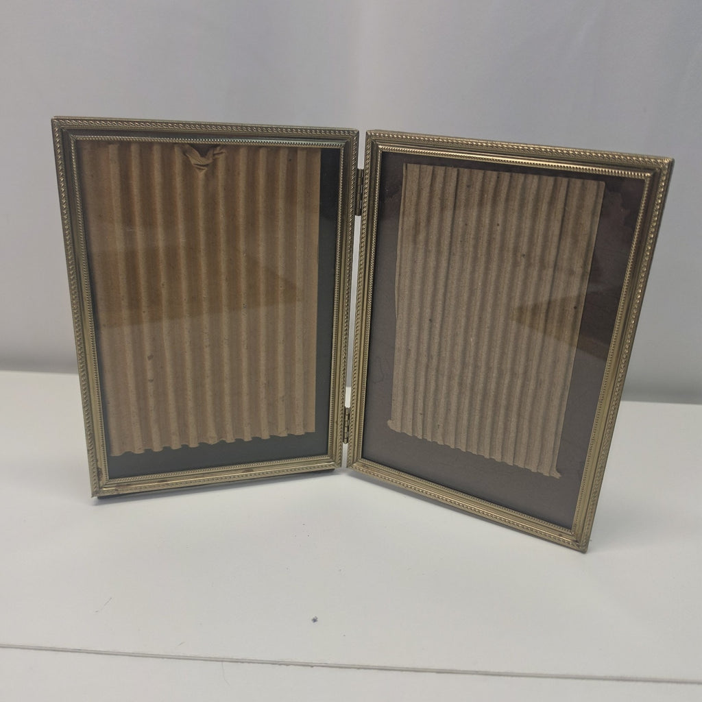 VTG 1970s Folding Photo Frame 5x4 Standing Rectangle Gold-Tone Double-Picture