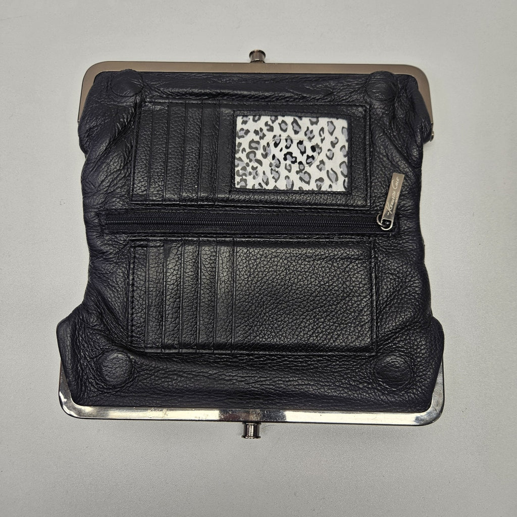 Kenneth Cole New York Wallet Clutch Black Buttery Leather Double Kiss Lock Close