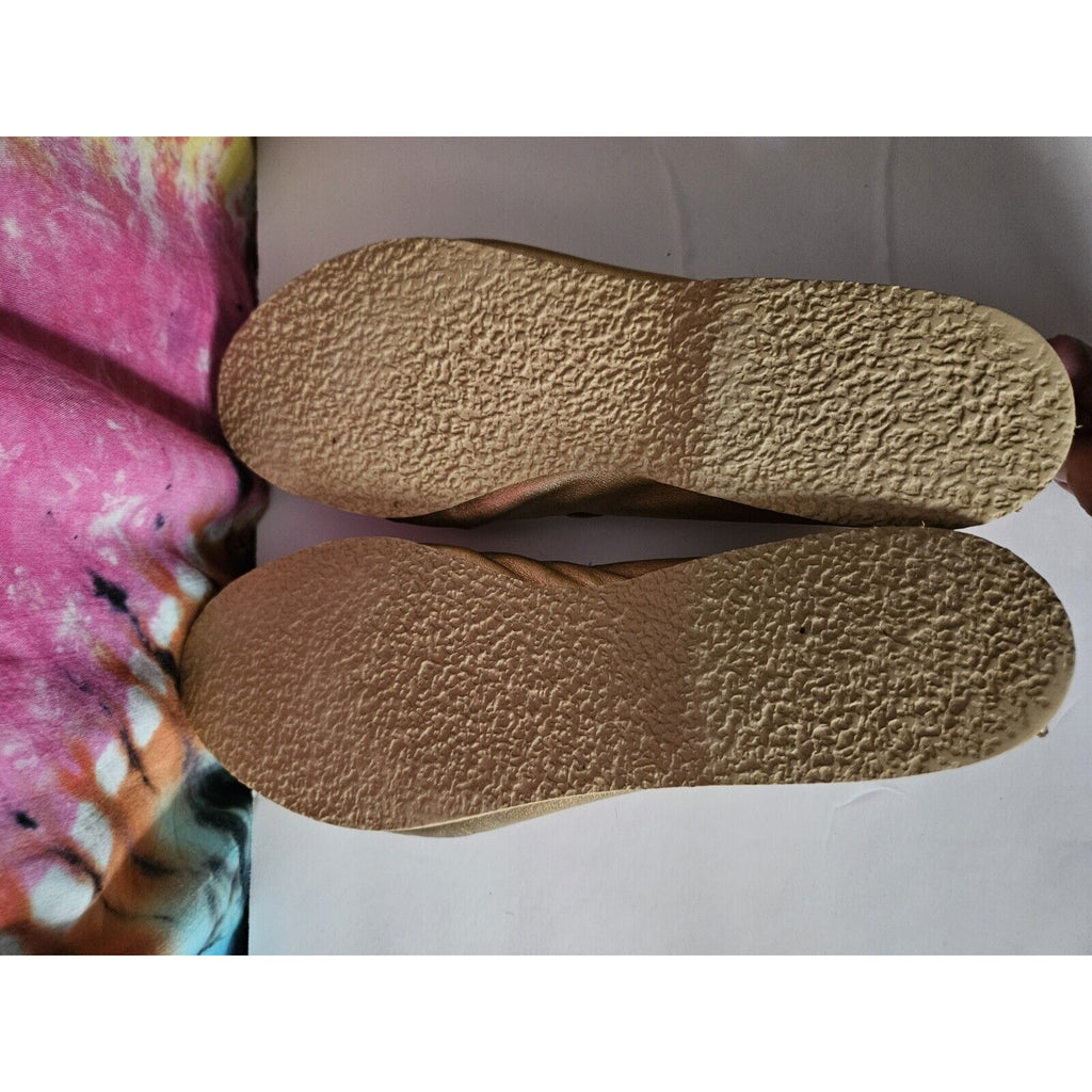 Vintage 90s Gold Flat Slide On Slippers- Moccasin Style- Flats Size 11 XL