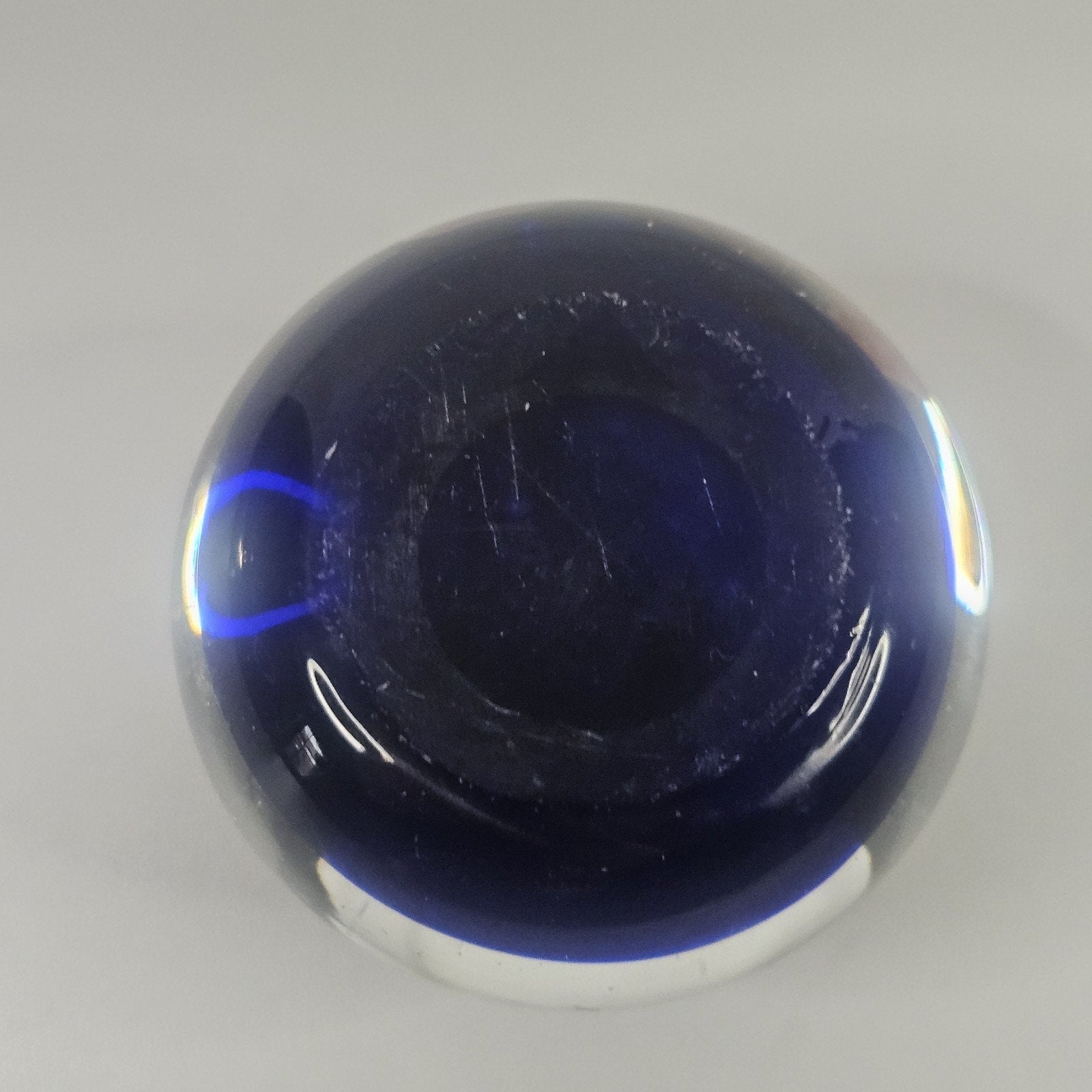 Vintage Mid-Century Yellow Blue Clear Bubbles Elliptic Sphere Face Paperweight
