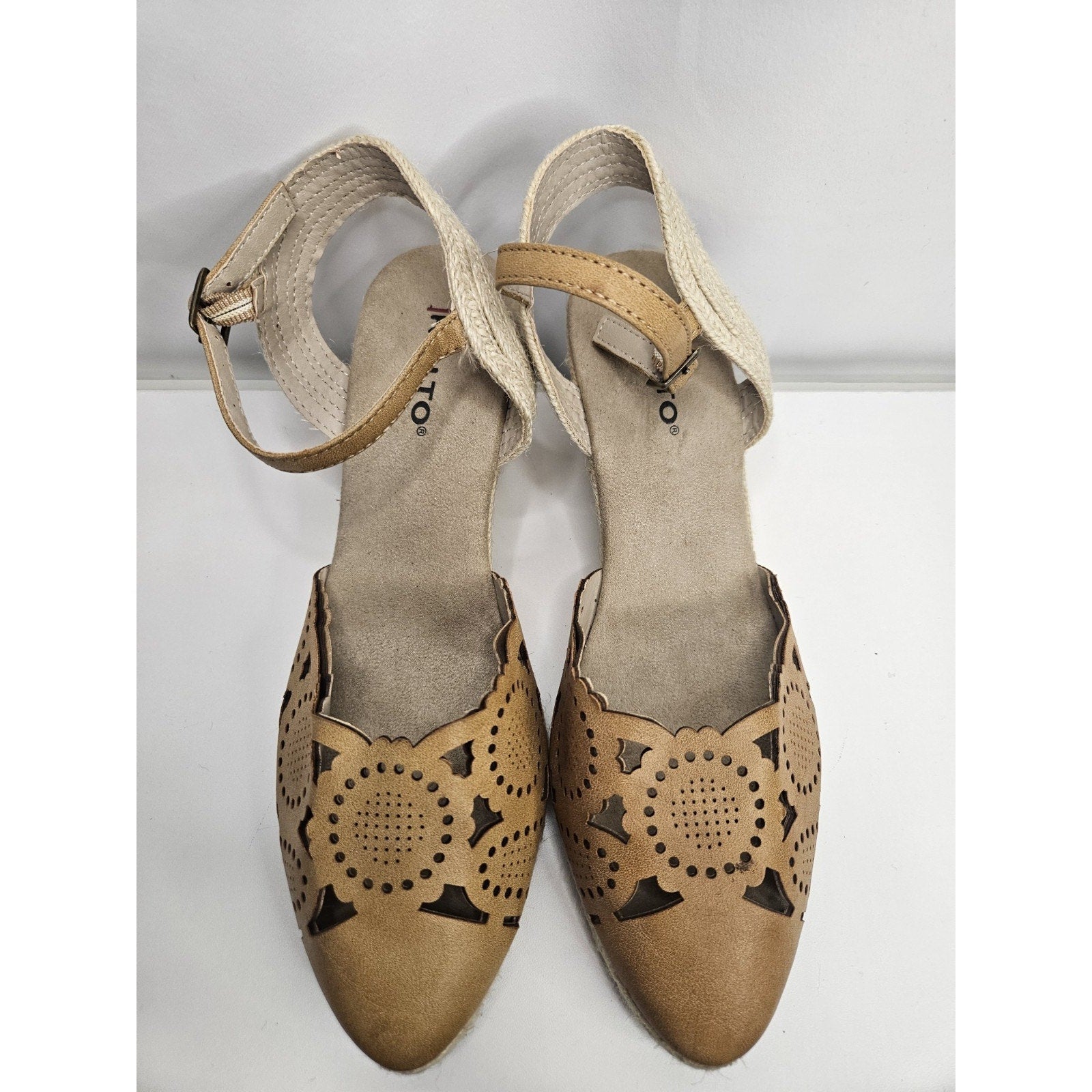 Rialto Coya Womens Sandal 8.5 Tan Leather Ankle Strap Espadrille Wedge Shoes