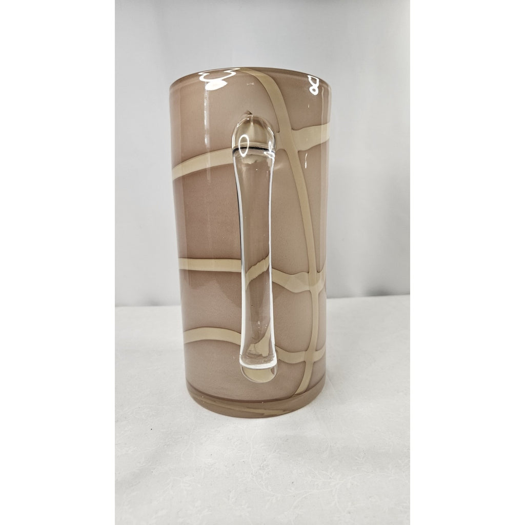 Vintage MCM Hand Blown Glass Pitcher w Handle Nude w Cream Swirls Glass Art