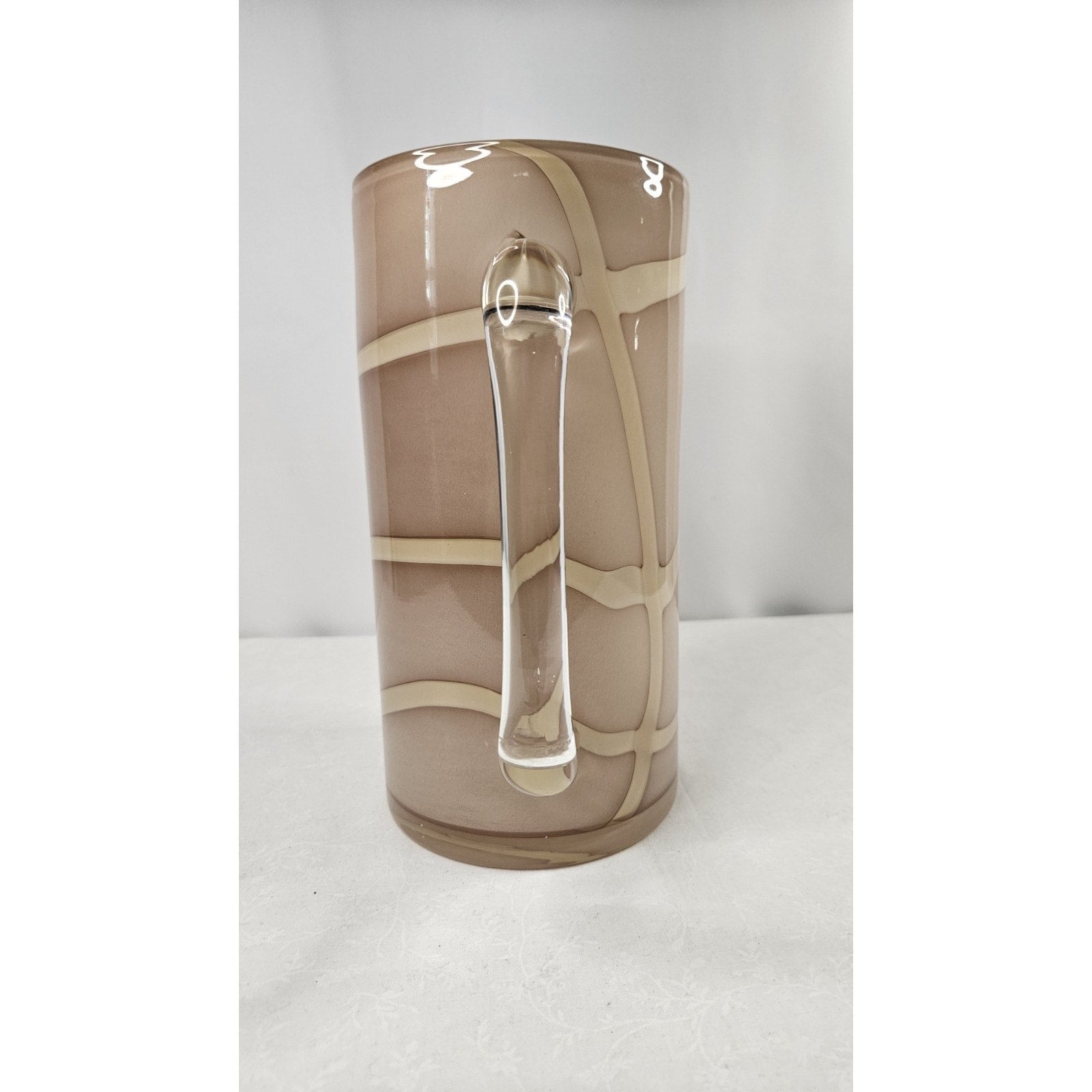 Vintage MCM Hand Blown Glass Pitcher w Handle Nude w Cream Swirls Glass Art