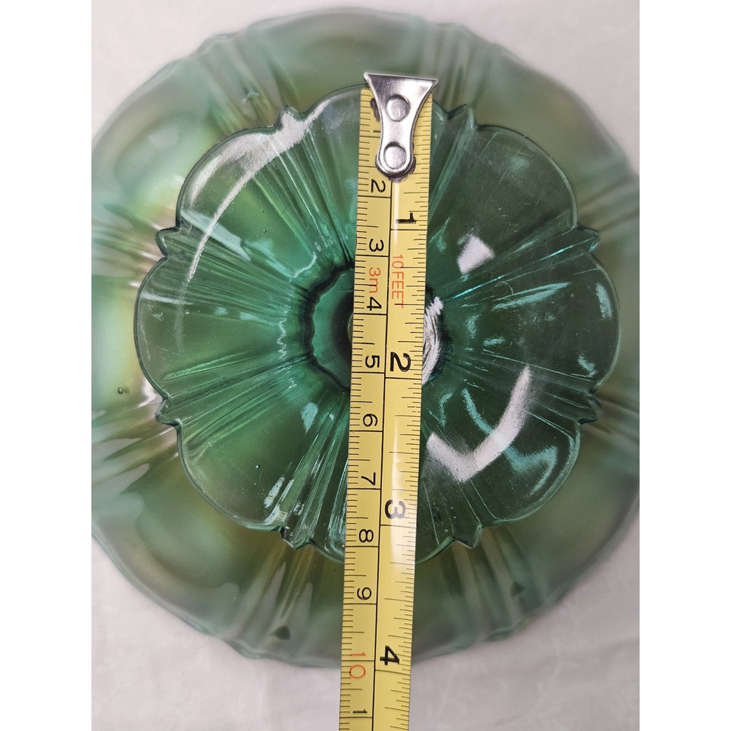 Vintage Carnival Glass Dish Bullseye Pedestal Ice Cream Iridescent Fluted Rim