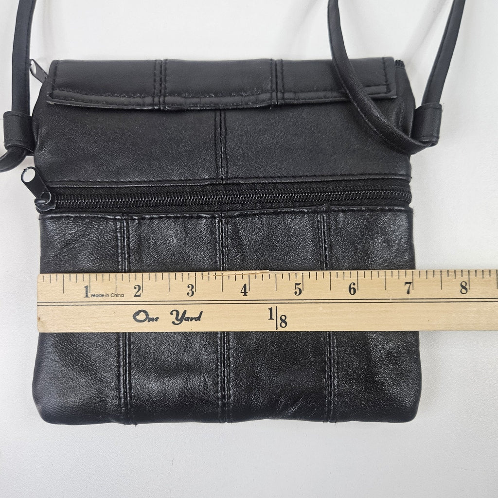 Retro Patchwork Micro Shoulder Purse Black Lambs Leather Crossbody Bag