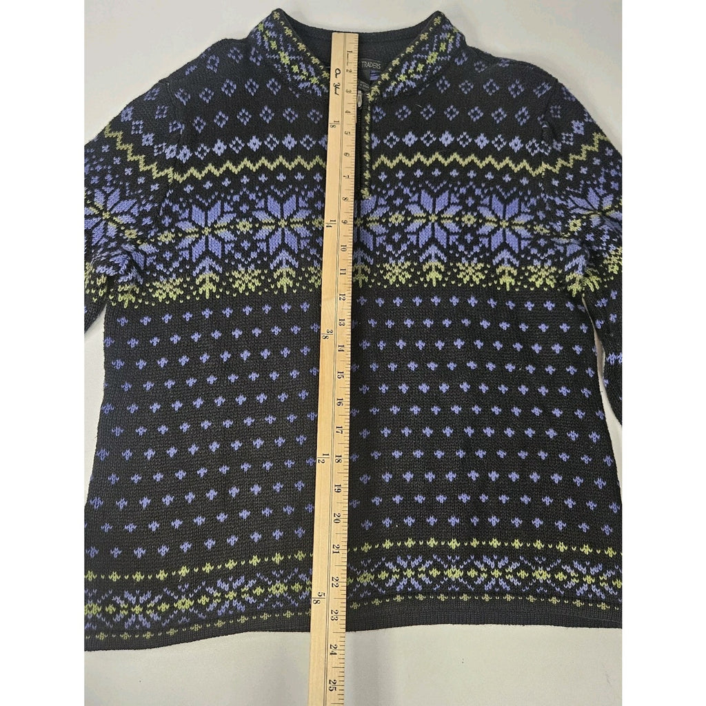 Vtg Nomadic Traders Blue Fair Isle Quarter Zip Ski Sweater Med Holiday Unisex