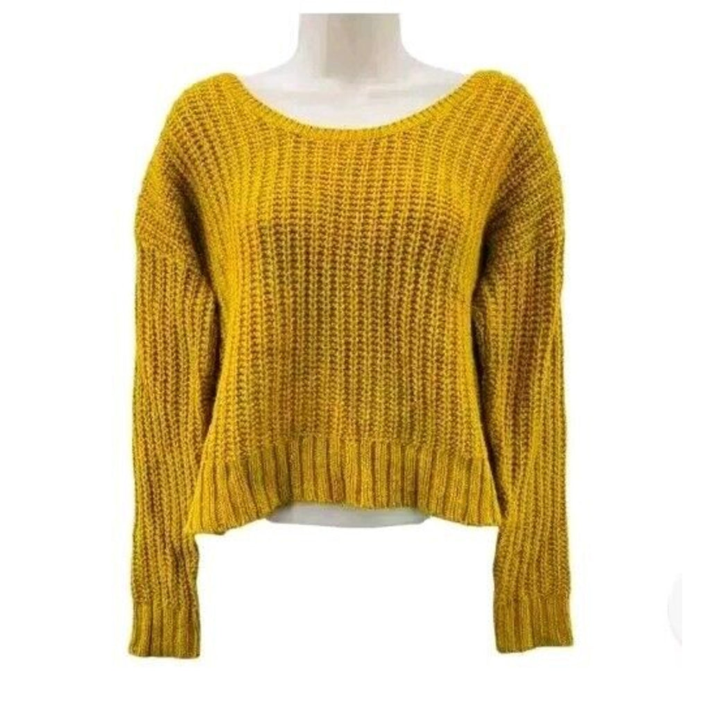 Ruby Moon Chunky Knit Open Back Wool Alpaca Sweater Sz MED Marigold/Mustard