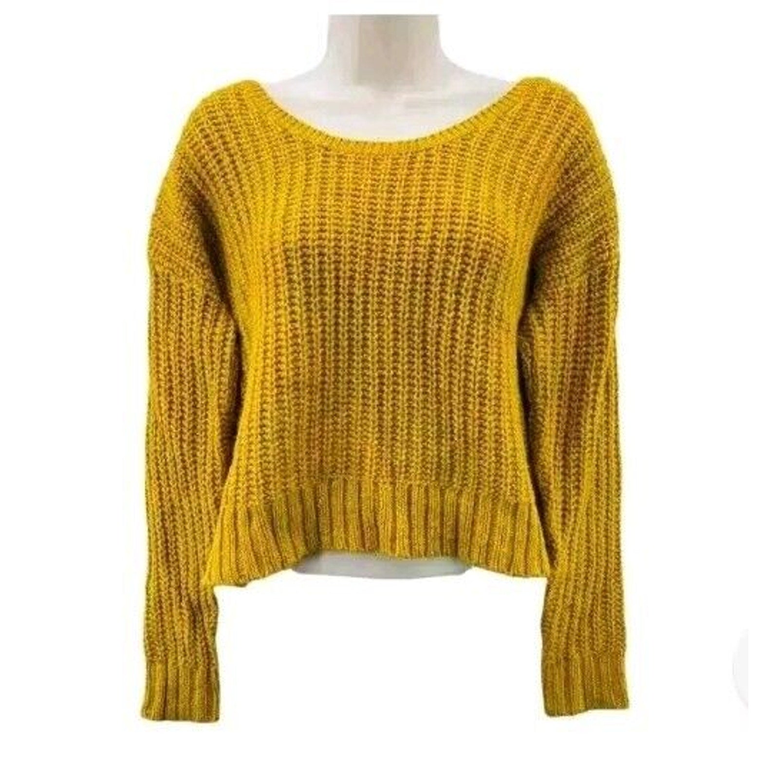 Ruby Moon Chunky Knit Open Back Wool Alpaca Sweater Sz MED Marigold/Mustard
