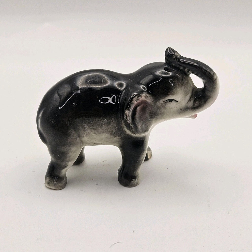 Vintage Ceramic Miniature ELEPHANT FIGURINE Trunk Up MADE IN JAPAN 2 3/4" Tall