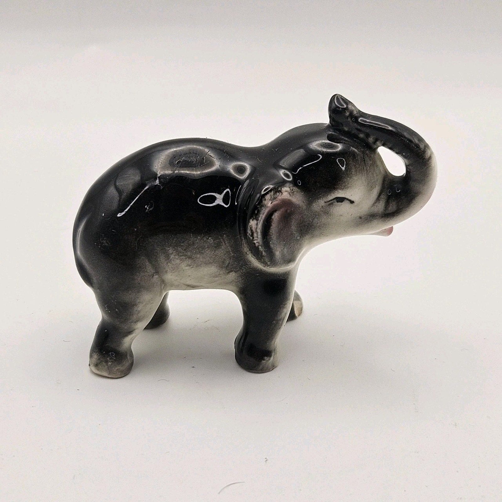 Vintage Ceramic Miniature ELEPHANT FIGURINE Trunk Up MADE IN JAPAN 2 3/4" Tall