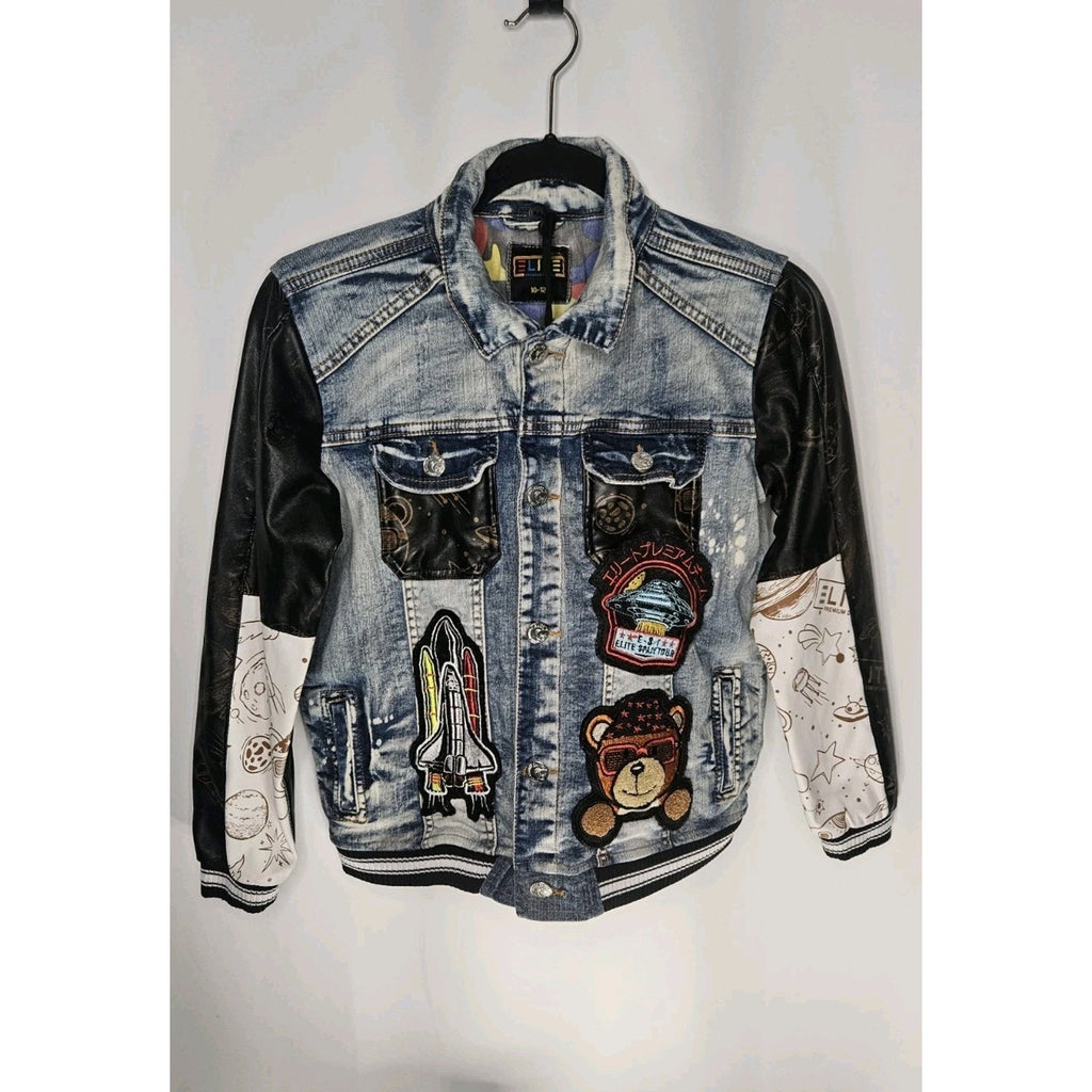 Elite Premium Denim Mocha Jacket Kids 10-12 Patches Streetwear