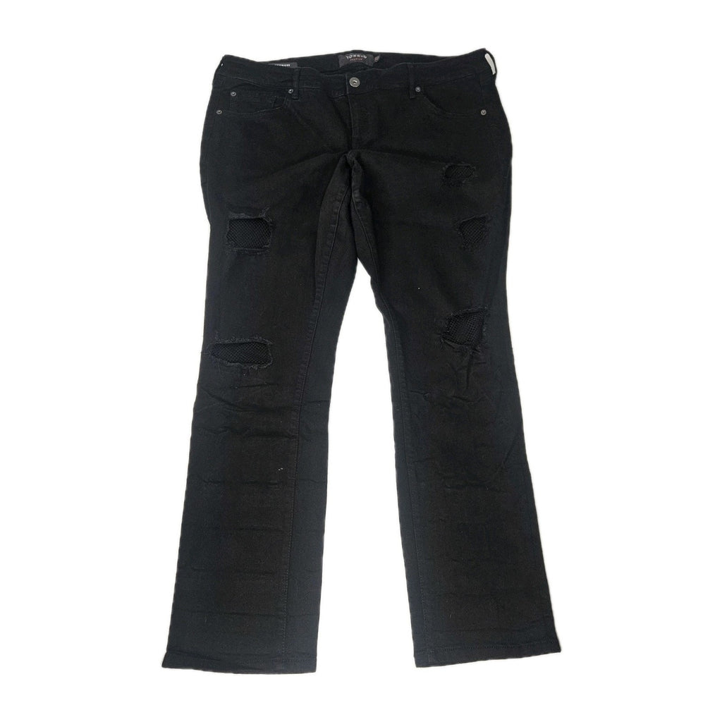 Torrid Boyfriend Jeans Black Denim Stretch Straight Distressed 18 Reg Fishnets