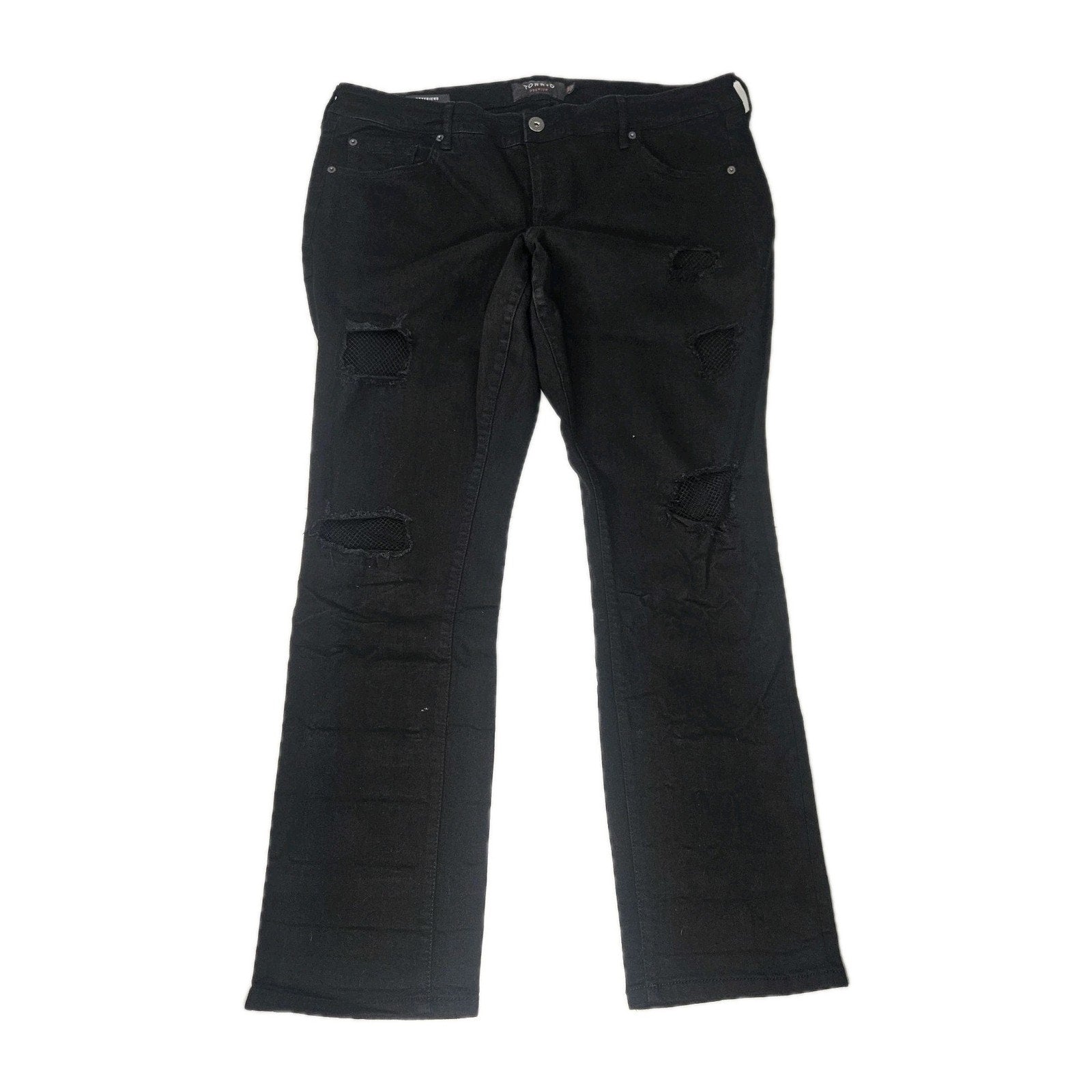 Torrid Boyfriend Jeans Black Denim Stretch Straight Distressed 18 Reg Fishnets