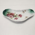Vintage Germany Porcelain Trinket Dish Green And Pink Floral 7x4” Jewelry Tray