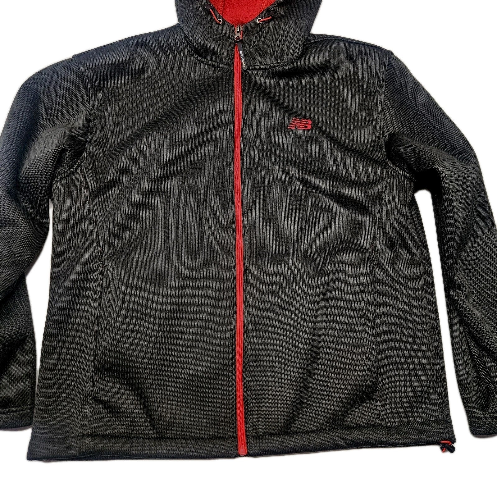 NEW BALANCE Mens Gray/Red Sweater Fleece Full Zip Hooded Jacket Size XL
