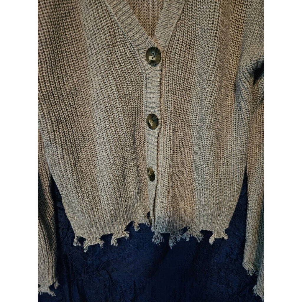 Maurices Distressed Cropped Gray Button Front Sweater Women's Size Med 8-10