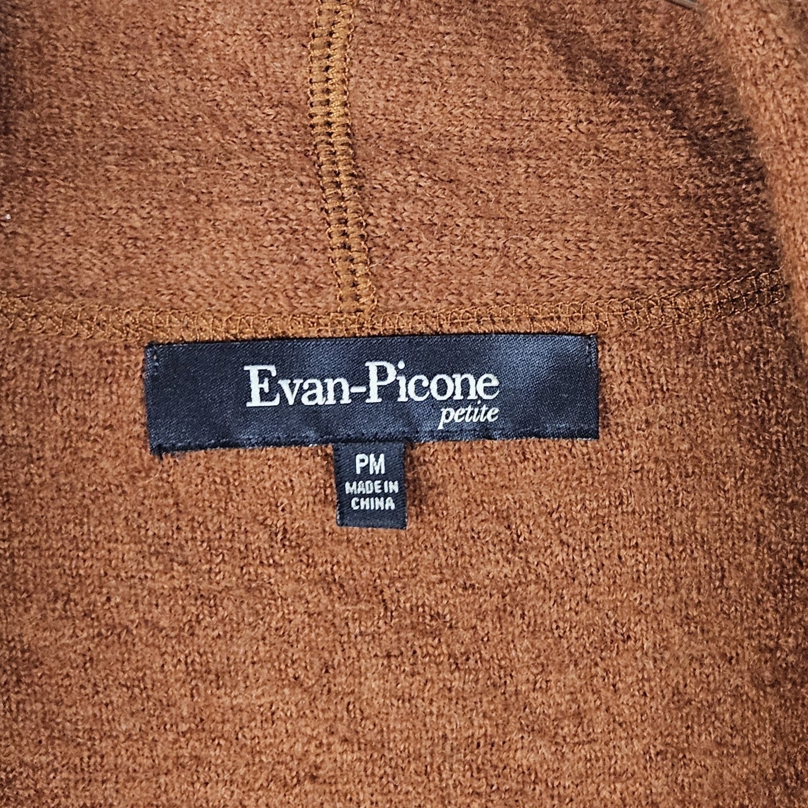 EVAN PICONE Ruffled Wool Cardigan Sweater Medium Petite Brick Rust Brown VNeck