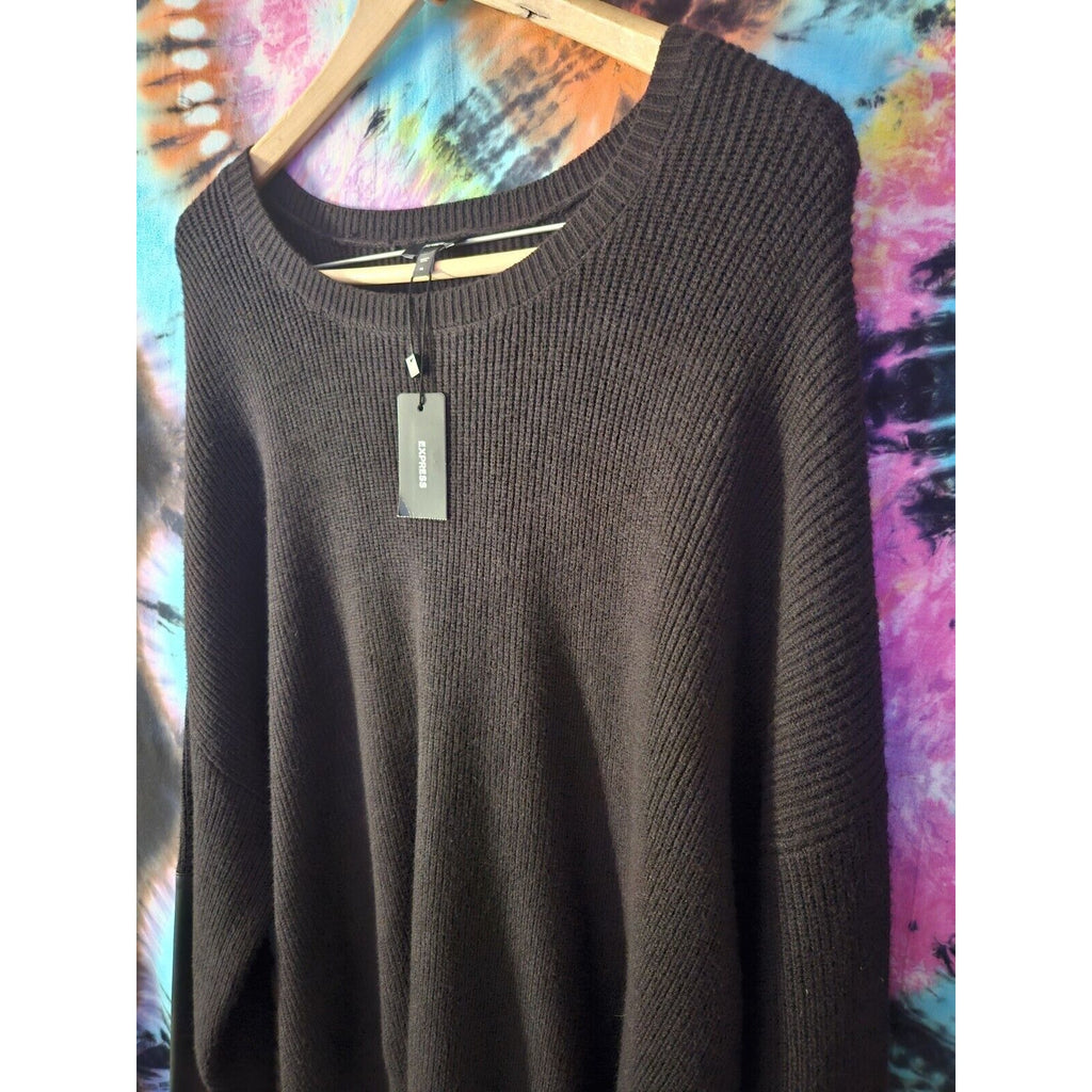 NWT Express Black Sweater With Faux Leather Accents Men's XL Crew Neck Pullover