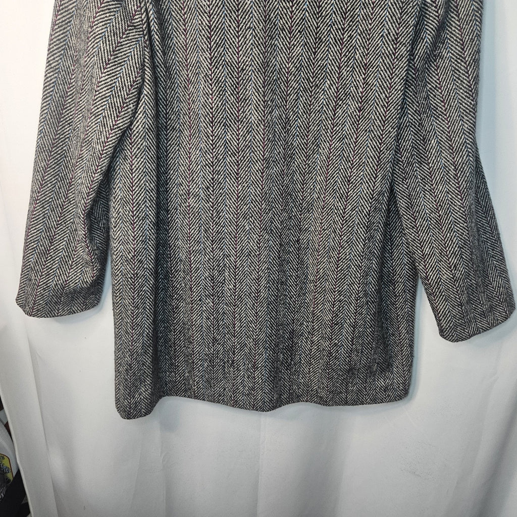 Vtg 80s Herringbone Double Breasted Tweed Over Coat Miss New Yorker Size Large