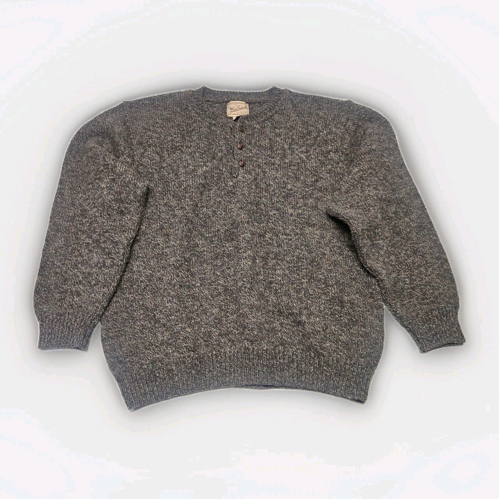 Sweater Knitted Woolrich Men's L Wool Henley Long Sleeve Pullover 3 Button USA