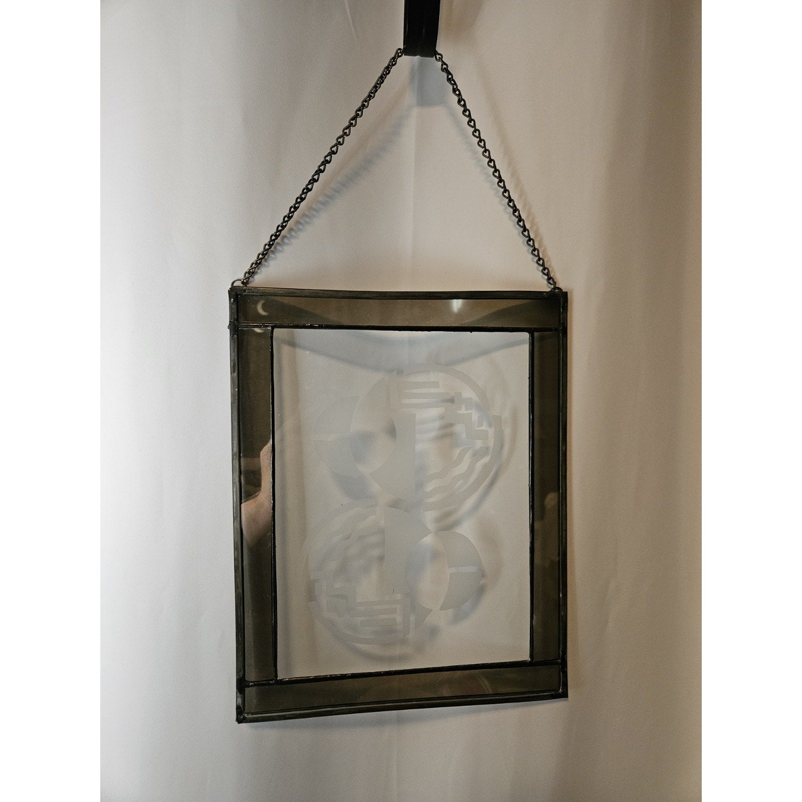 Glass Etched Abstract Art Window Suncatcher Wall Hanging Circles 13.25"x 10.5"