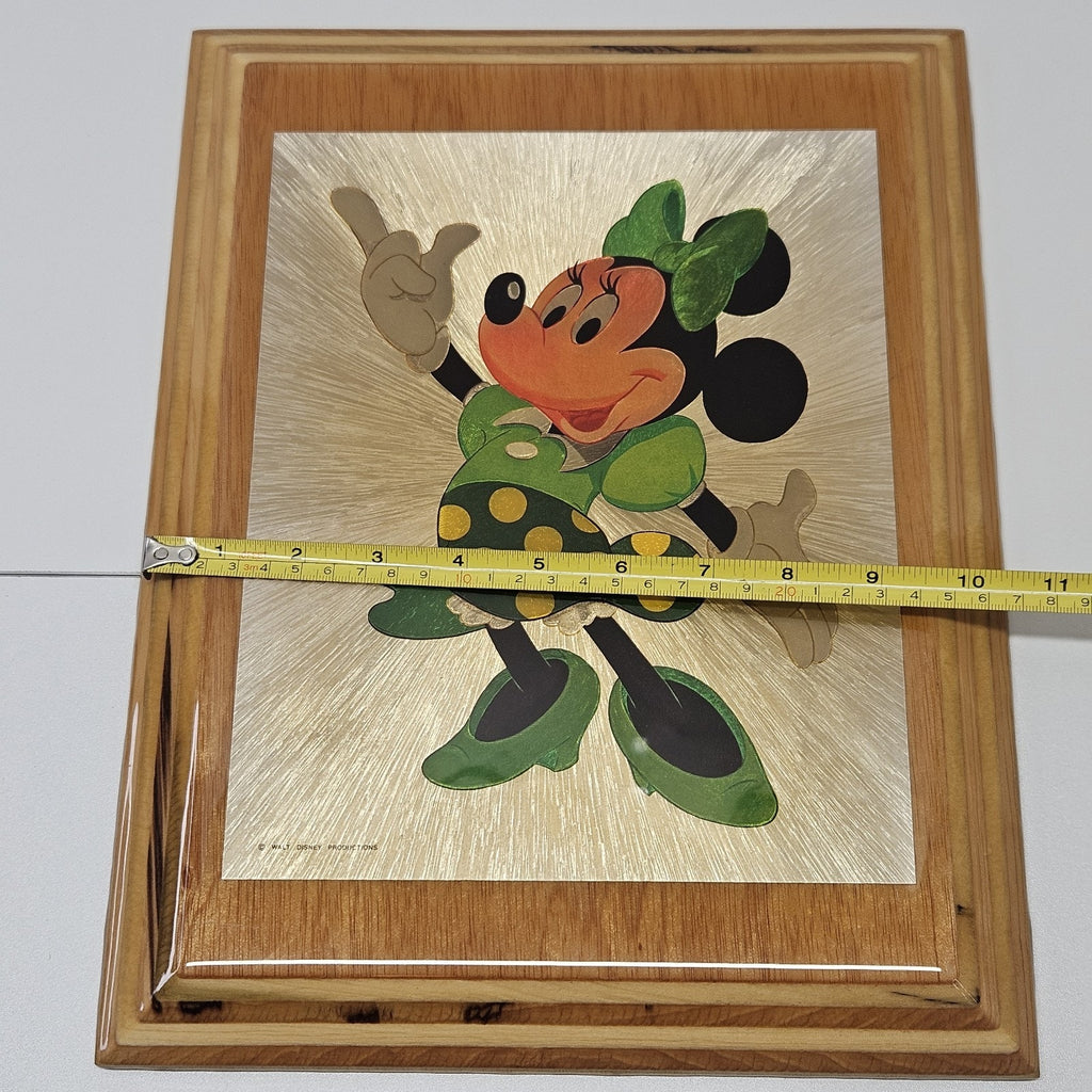 VTG 1980’s Minnie Mouse Wood Foil Art Epoxy Wood Frame Prism Plaque Collectible