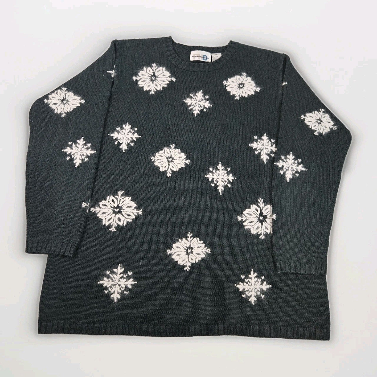 Vintage Beaded Embroidered Snowflake Knit Sweater Medium Holiday Winter