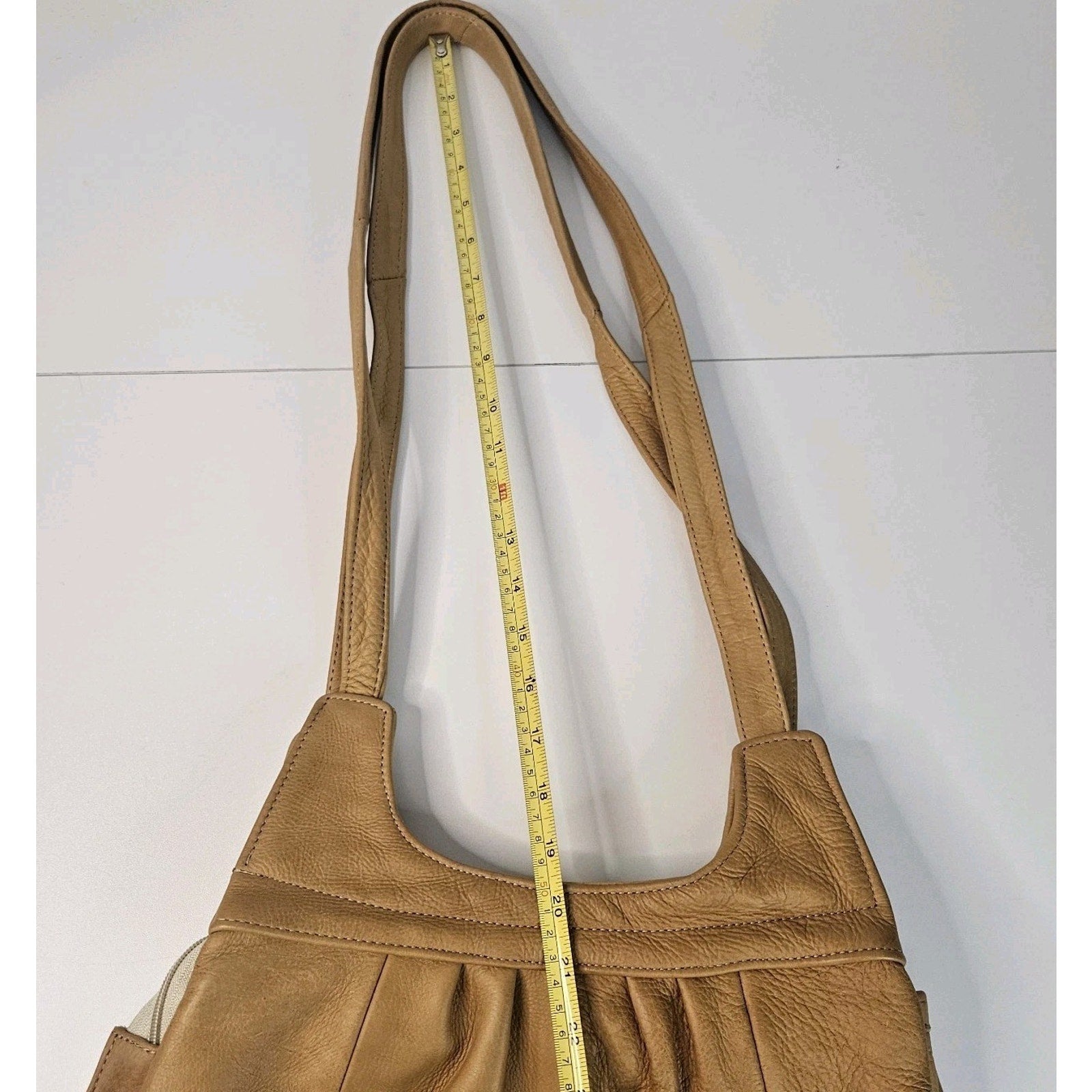 Vintage Soft Light Brown Leather 6 Pocket 2 Strap Whale Tail Lg Shoulder Bag