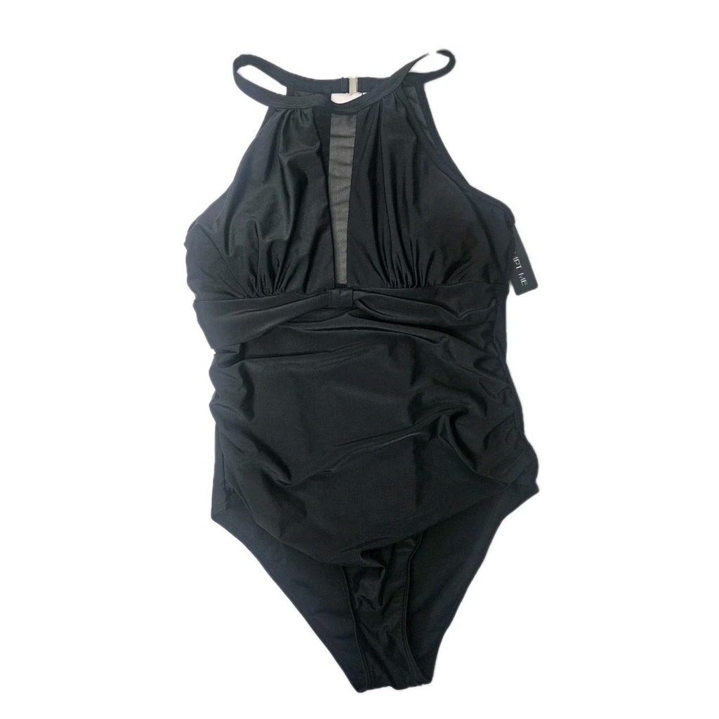NWT Tempt Me Swim Suit Womens Large Halter Neckline One Piece Black New