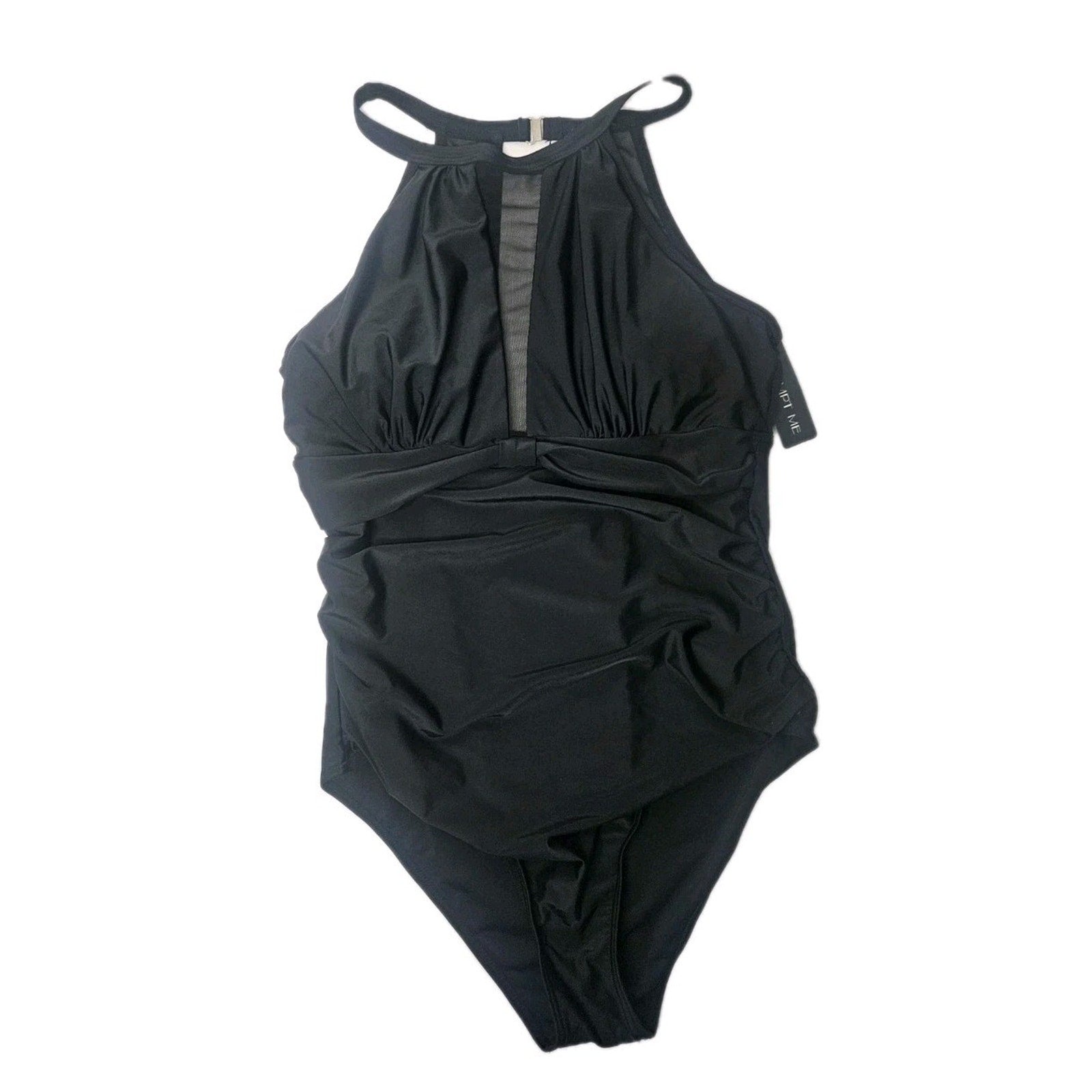 NWT Tempt Me Swim Suit Womens Large Halter Neckline One Piece Black New