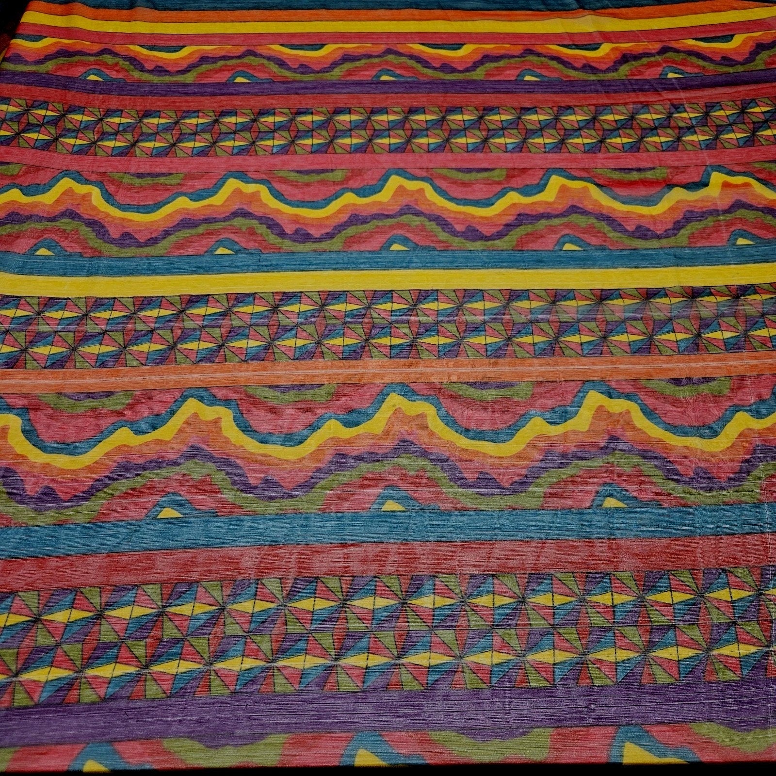 Vintage Poly Silk Chiffon Scarf Bright Multi Color Festival Psychedelic
